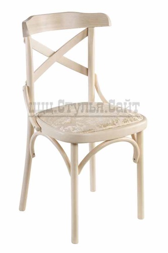Венский мягкий выбеленный стул с крестом (жаккард золотистый) 842602 фото 2