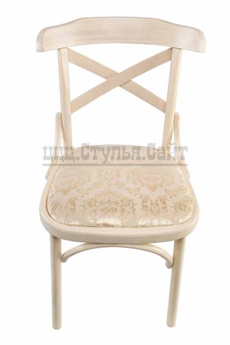 Венский мягкий выбеленный стул с крестом (жаккард золотистый) 842602 фото 3